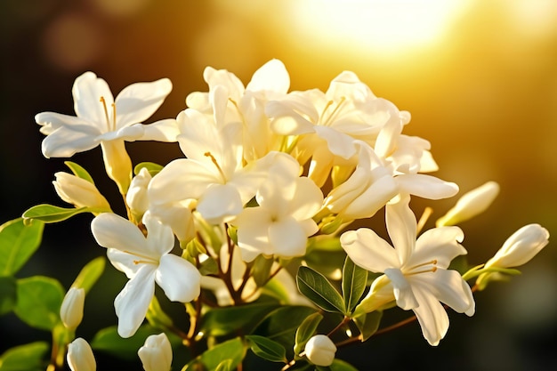 Fiori bianchi di rododendro nella luce del mattino