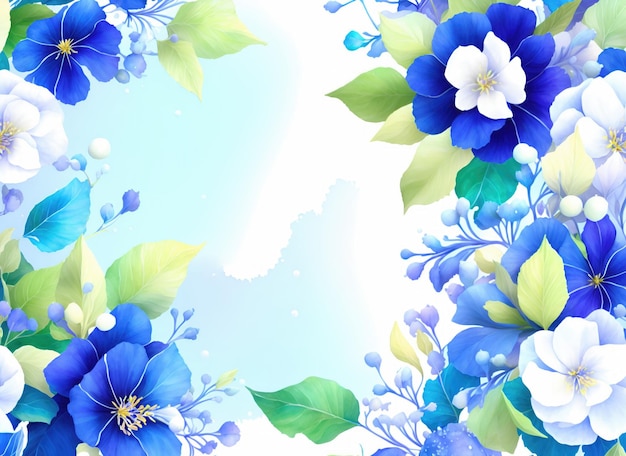 Fiori bianchi e blu su sfondo whiteblue Spazio vuoto per il testo