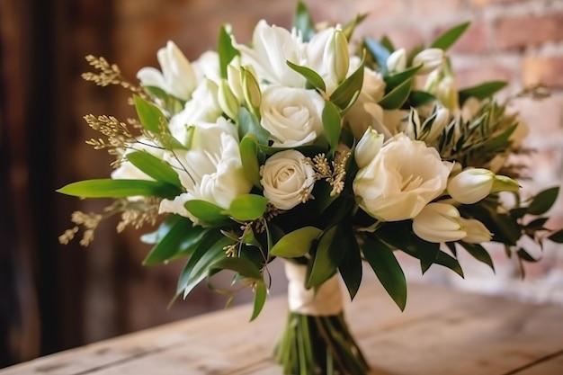 fiori bianchi e foglie verdi bouquet di sposa