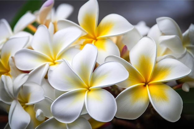 Fiori bianchi e gialli su una pianta