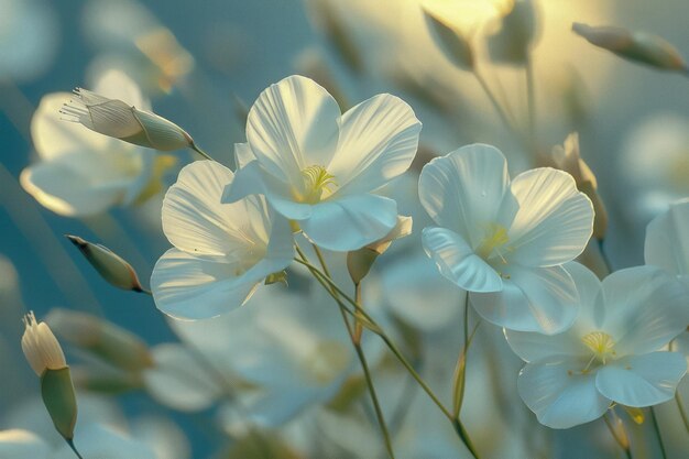 Fiori bianchi sereni in luce morbida Bellezza in natura Concetto di sfondo floreale