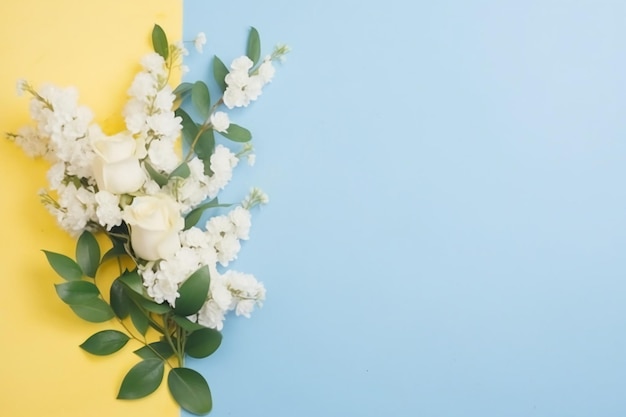 Fiori bianchi su sfondo giallo e blu