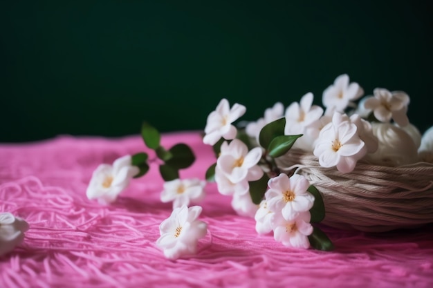 Fiori bianchi su un panno rosa