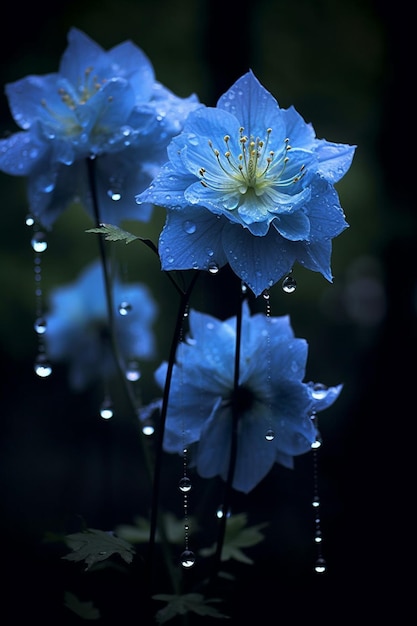 fiori blu sotto la pioggia