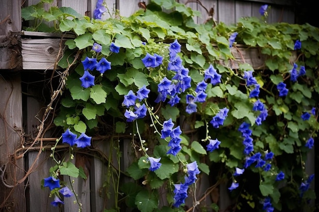 Fiori blu su un recinto