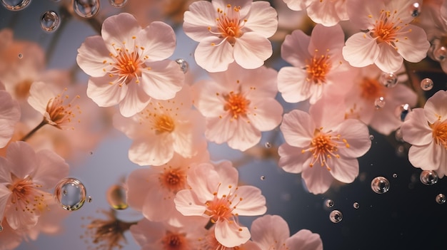 fiori color pesca lanuginoso che galleggiano sull'acqua limpida