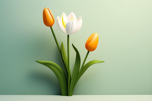 Fiori colorati di tulipano in stile cartaceo illustrazione 3D generata ai