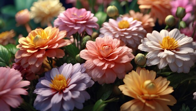 Fiori colorati in fiore da vicino con freschezza e fragilità