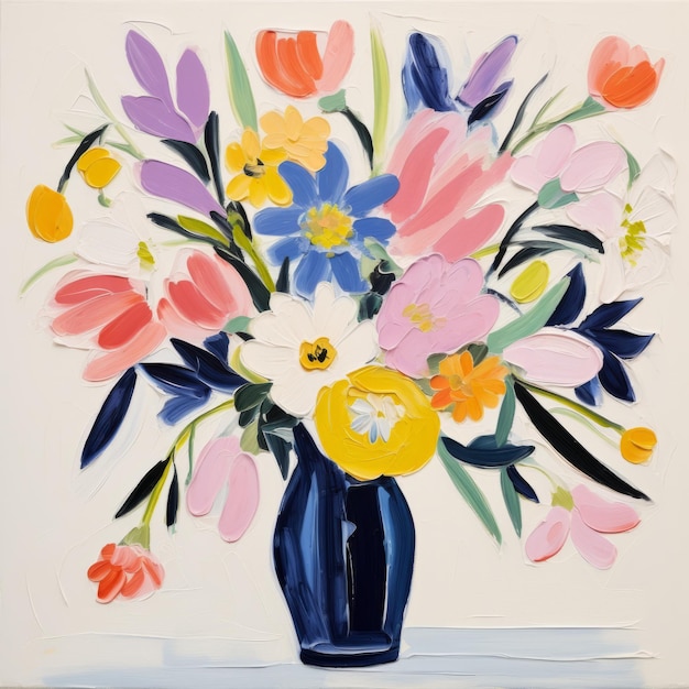 Fiori Colorati In Vaso Blu Vivaci Illustrazioni In Stile Matisse