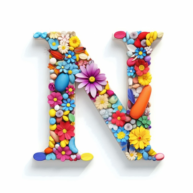 Fiori colorati sulla lettera N Opere d'arte ispirate al neoplasticismo