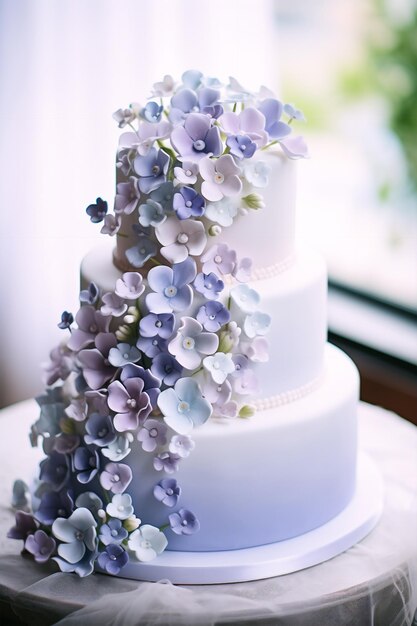 Fiori d'amore Torta nuziale adornata con lilac e perivincolo