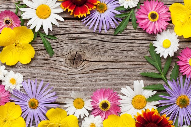 Fiori da giardino su legno