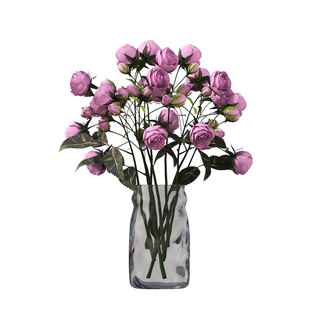 fiori decorativi e piante per interni, isolati su sfondo bianco, illustrazione 3D, cg r