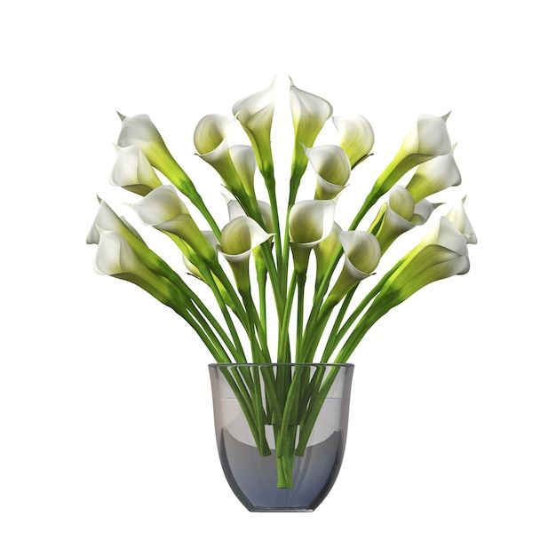 fiori decorativi e piante per interni, isolati su sfondo bianco, illustrazione 3D, cg