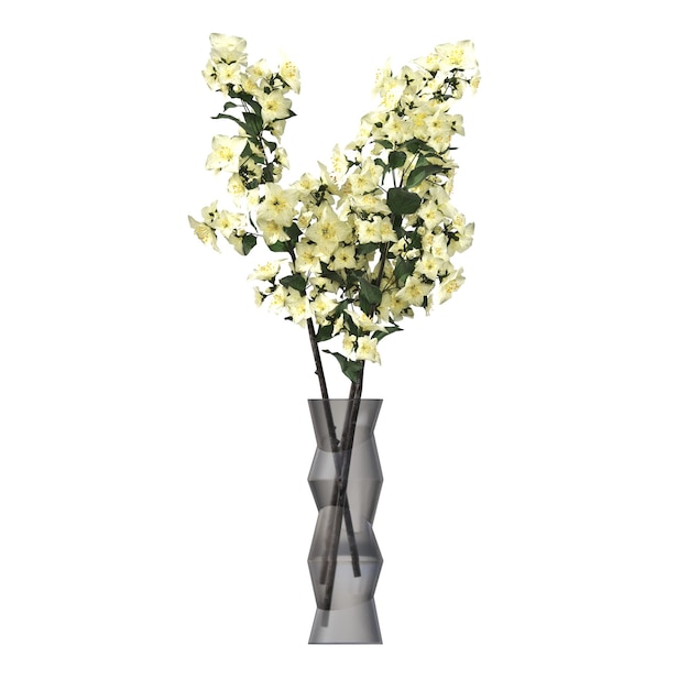 fiori decorativi e piante per interni, isolati su sfondo bianco, illustrazione 3D, cg