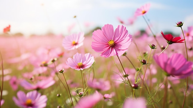 Fiori del cosmo in fiore con lo sfondo dell'alba