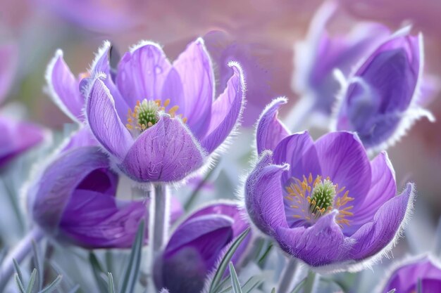 Fiori del fiore del vento o pulsatilla patens Primo fiore che fiorisce in primavera