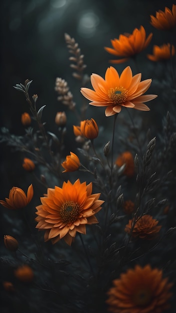 Fiori di arancione scuro in un ambiente cupo