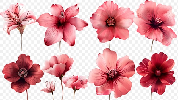 Fiori di aster rossi e rosa disposti in un arrangiamento floreale con spazio per una pubblicità su sfondo bianco AI generativa