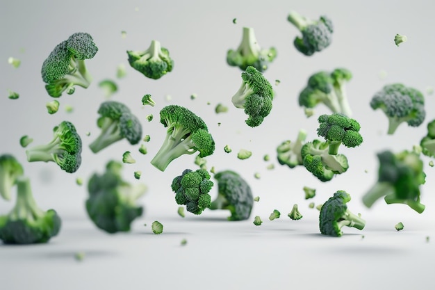Fiori di broccoli verdi su superficie bianca