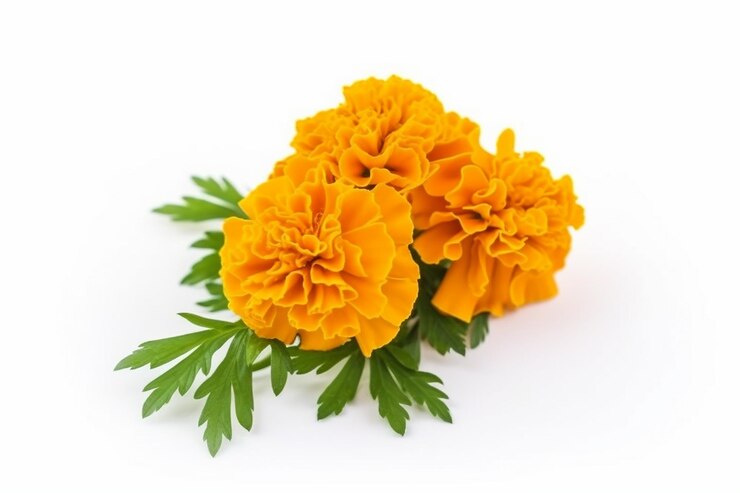 Fiori di calendula arancione su sfondo bianco