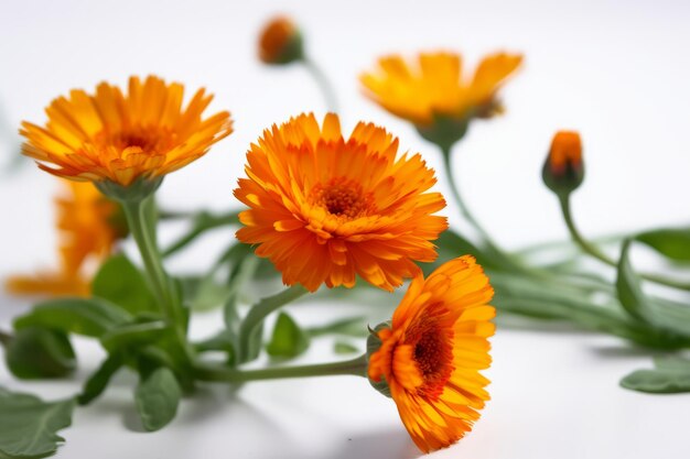 Fiori di calendula su sfondo bianco Generare Ai