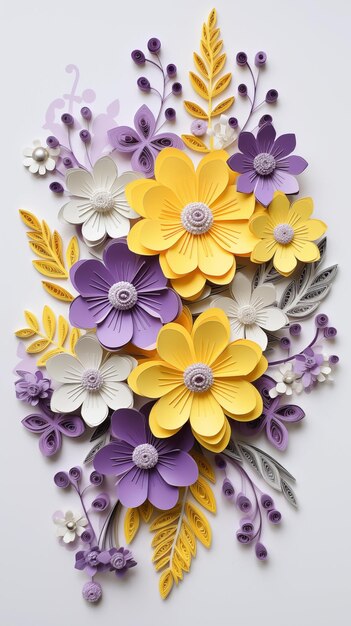 Fiori di carta bianca, gialla e viola