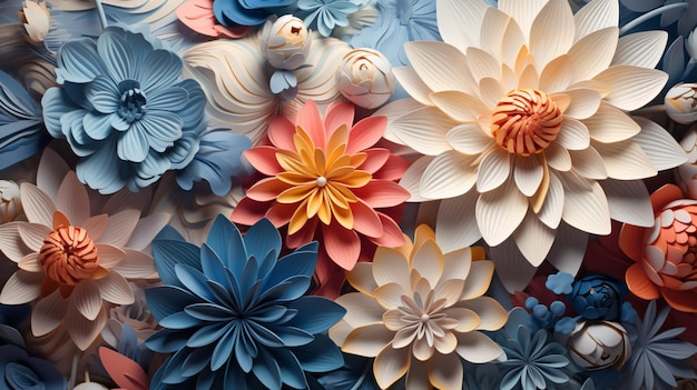 Fiori di carta colorati decorazione astratta sfondo floreale artificiale Arte generata dall'intelligenza artificiale