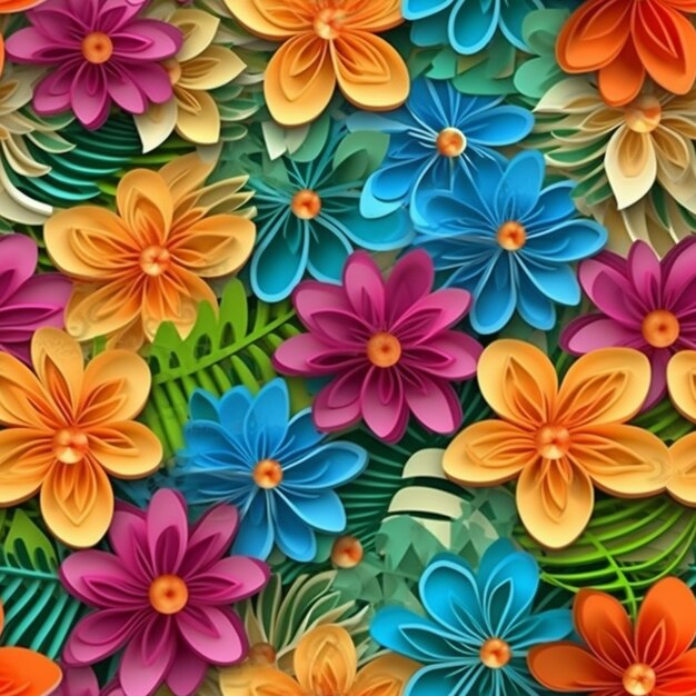 fiori di carta colorati sono disposti in un modello su una parete generativa ai