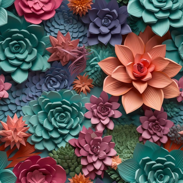 fiori di carta dai colori vivaci sono disposti su un muro generativo ai
