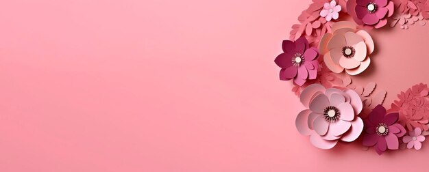 Fiori di carta rosa con uno spazio di copia creato con AI generativa