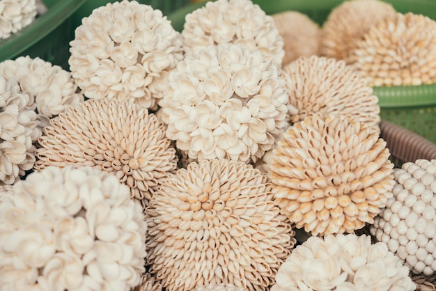 Fiori di conchiglie decorati a mano nel negozio di Bali