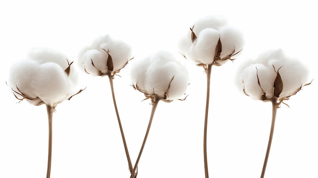 fiori di cotone isolati su uno sfondo bianco vista dall'alto