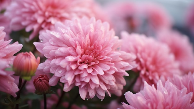 Fiori di crisantemo rosa autunnale nella neve