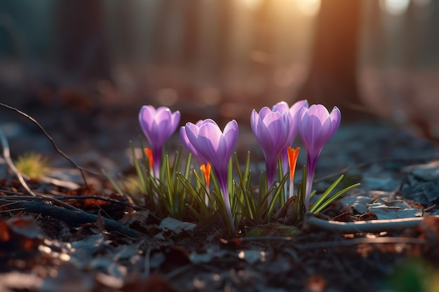 Fiori di crocus primaverili al mattino