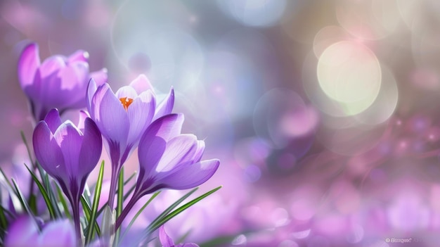 fiori di crocus viola su uno sfondo bokeh da sogno