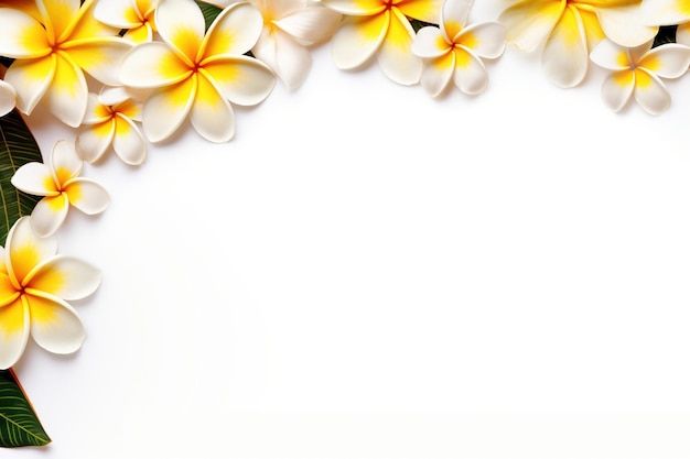 fiori di frangipani su bianco con spazio di copia