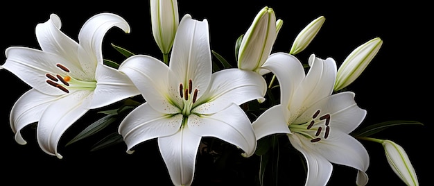 Fiori di giglio bianco su sfondo nero