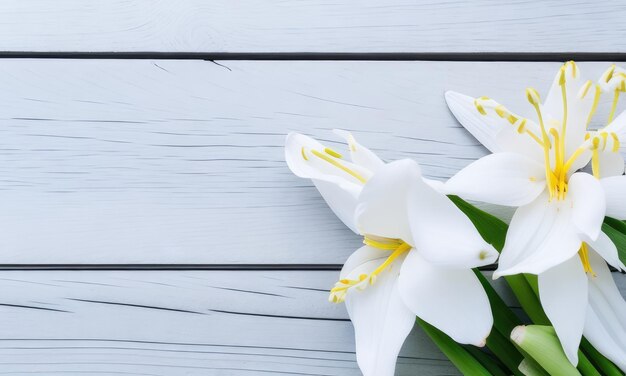 Fiori di giglio su uno sfondo bianco di legno