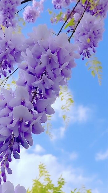 Fiori di glicine contro un cielo blu