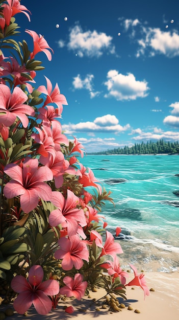 Fiori di ibisco hawaiano tropicale rosa sulla spiaggia