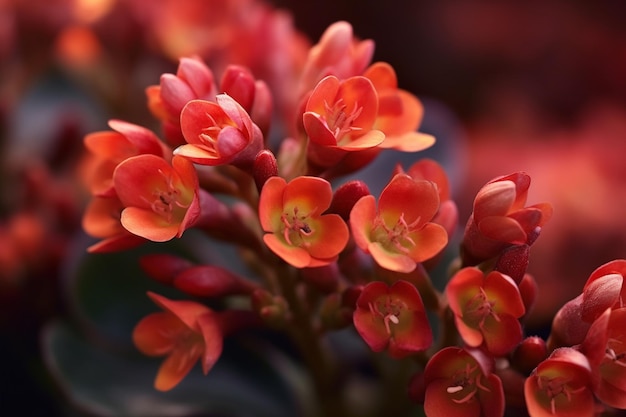 Fiori di Kalanchoe da vicino e messa a fuoco selettiva