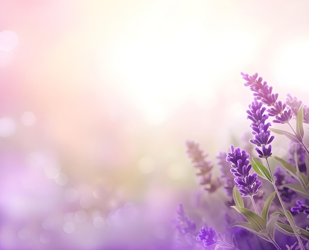 Fiori di lavanda alla luce del sole in colori pastello soft focus e sfondo sfocato