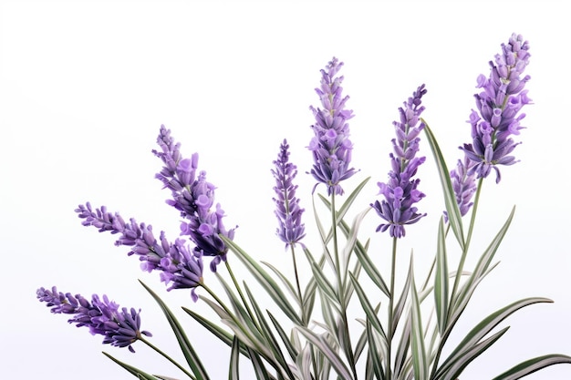 Fiori di lavanda isolati su sfondo bianco con spazio di copia per il tuo testo AI generativa