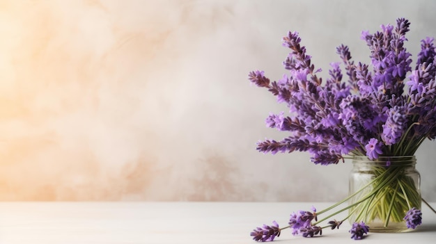 fiori di lavanda su sfondo grigio con spazio di copia