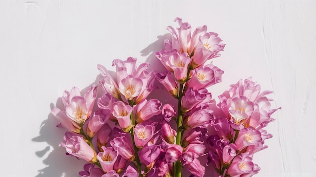 Fiori di lino in fiore su uno sfondo bianco