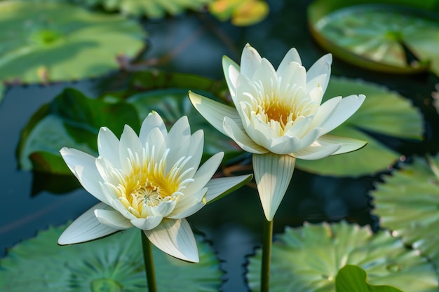 Fiori di loto bianco Isolato Lirio d'acqua Pianta di lago tropicale Loto bianco Copia spazio