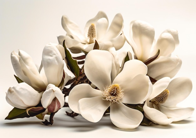 Fiori di magnolia bianca su sfondo bianco