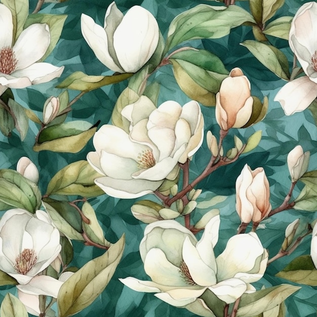 Fiori di magnolia bianchi su sfondo verde.