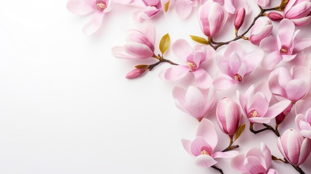 fiori di magnolia rami sullo sfondo per copiare lo spazio vista superiore disposizione floreale